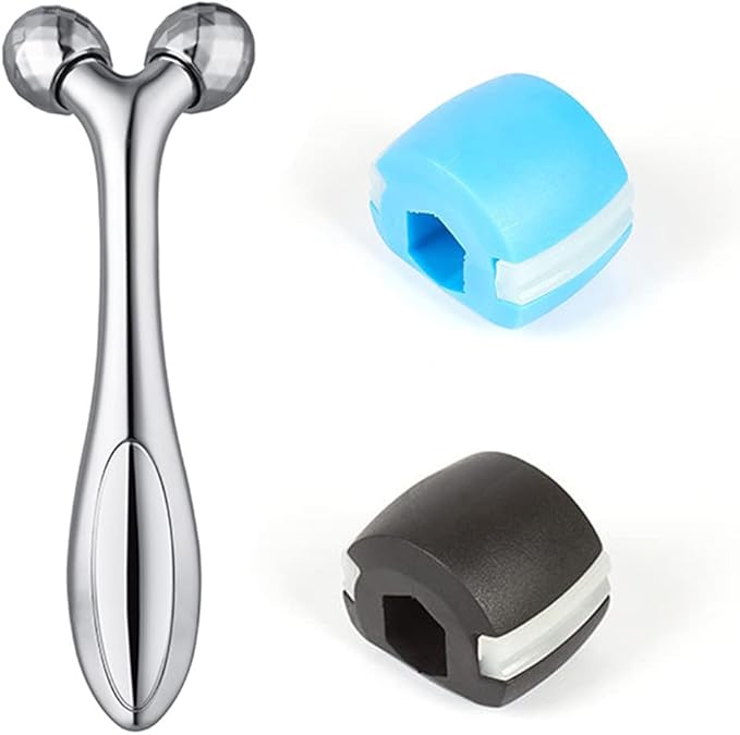 CUHZA 3D Face Massager, 3D Face Roller Massage Face Massager with 2 Jaw Trainers, Body Roller for Face Massage, Skin Tightening, Double Chin Removal