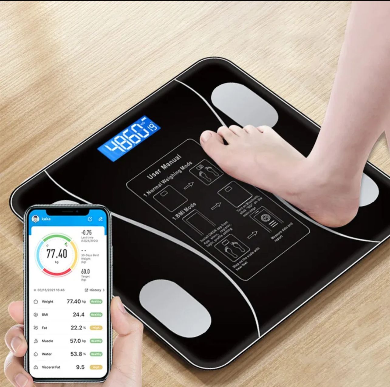 Smart Digital Body Weight Scale 180KG Bluetooth Electronic Weighing Scale with App Sync for Household Use - Accurate Body Fat & BMI Measurement, Balance Scale