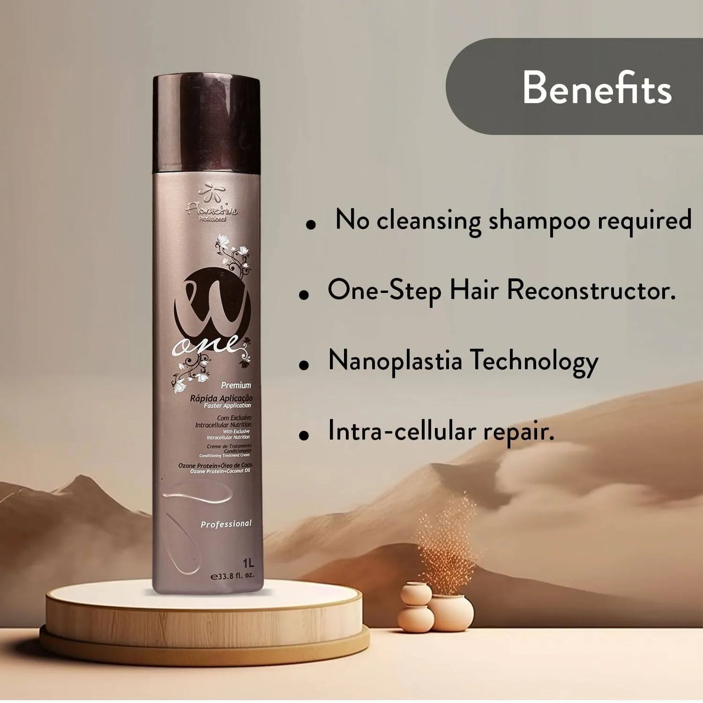 Floractive Professional W One Nanoplastia Hair Treatment | 1000ml | Formaldehyde-Free | Deep Hair Straightening & Smoothening | Salon Professional Use