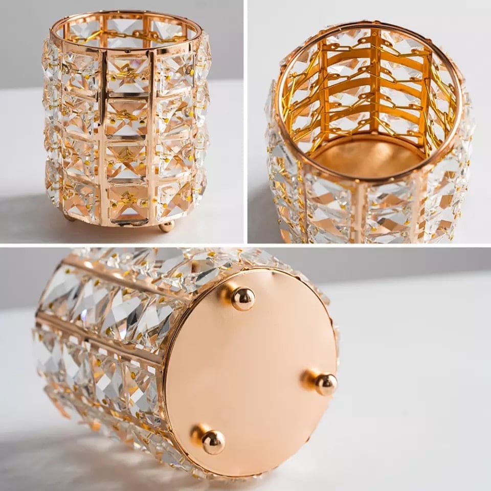 Metal Crystal Round Makeup Brush Holder