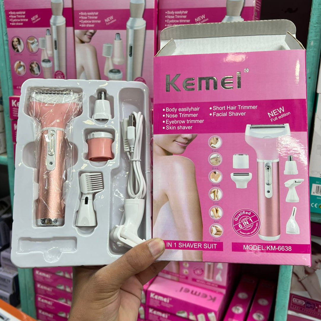 Kemei 6 in 1 Shaver Women’s Trimmer for Face, Nose, Eyebrow, Body