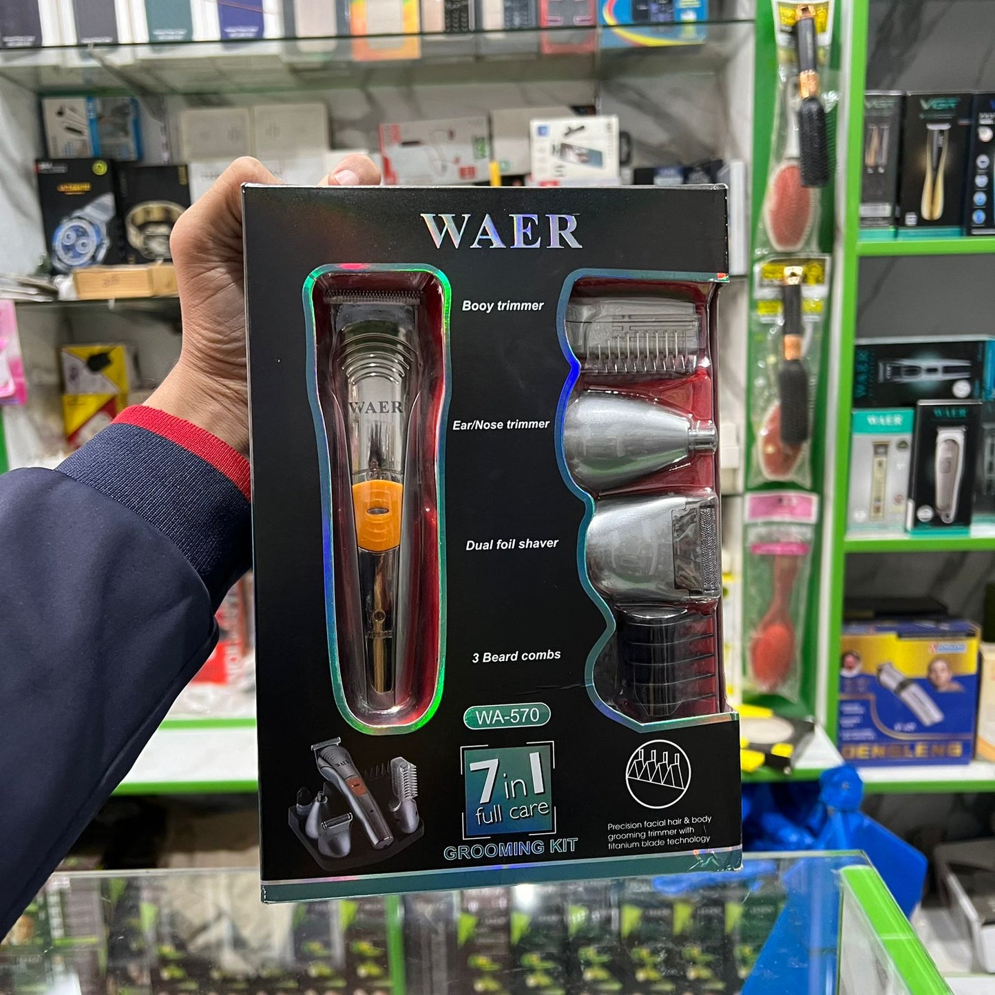 WAER 7 in 1 Professional Electric Hair Trimmer Clipper Razor Shaving Machine Rechargeable Nose Ear Hair Cutting Machine