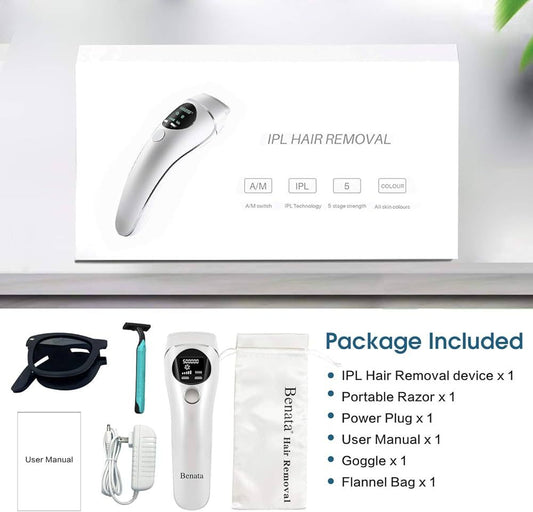 IPL Hair Removal Device，LCD Permanent Painless Laser Hair Removal , With Precision Head for Women and men Facial Whole Body use , 2 Modes and 5 Levels ,Safe and professional