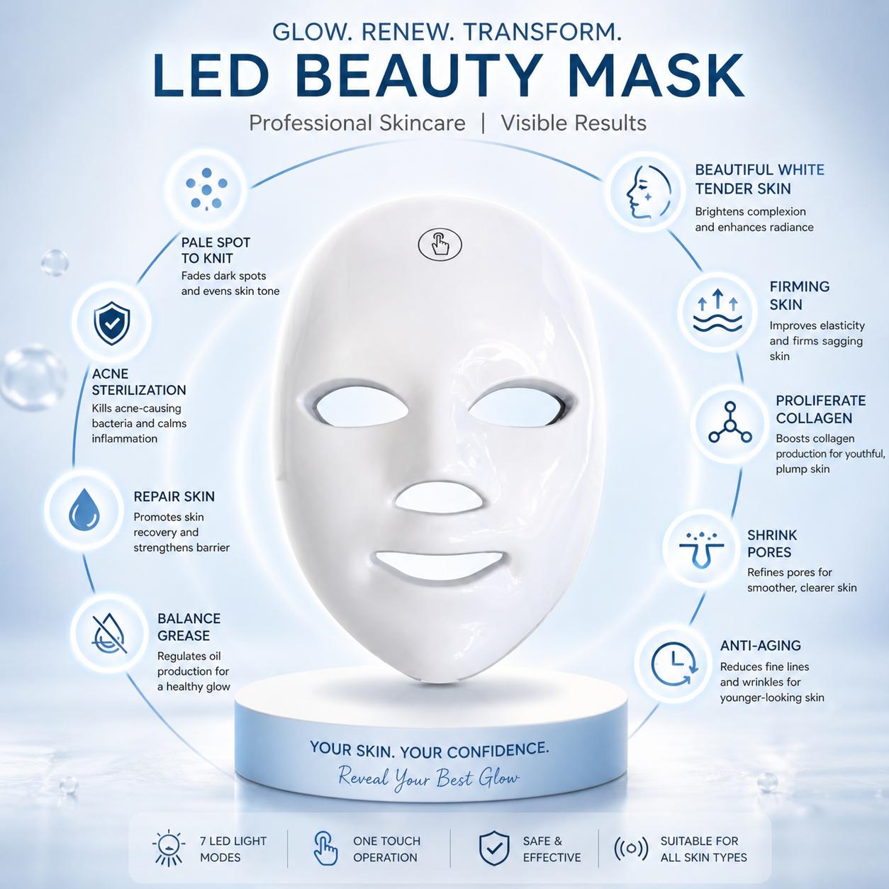 Professional LED Beauty Mask | Pores Tightening, Skin Repair & Whitening