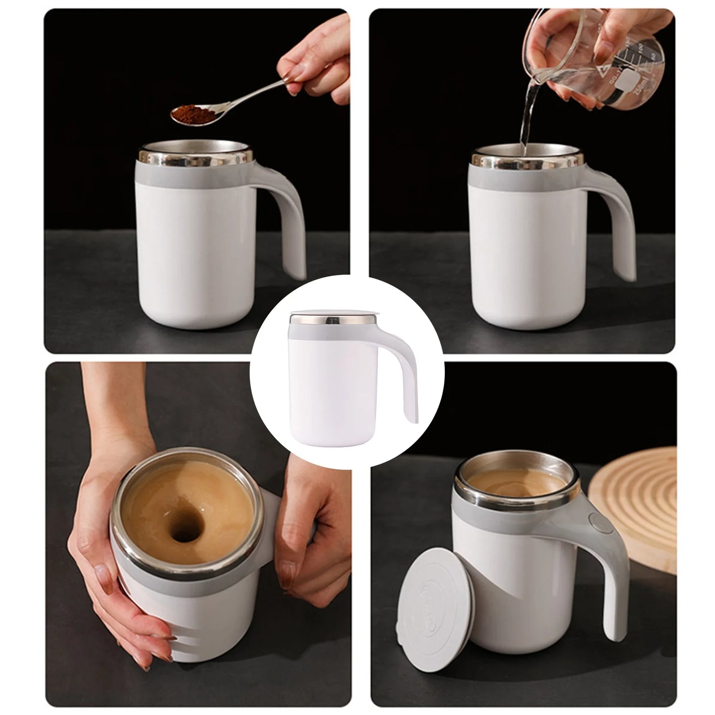 Magnetic Coffee String Mug, Automatic Self Stirring Magnetic Mug 304 Stainless Steel Coffee Milk Mixing Cup Creative Blender Smart Mixer Thermal Cups