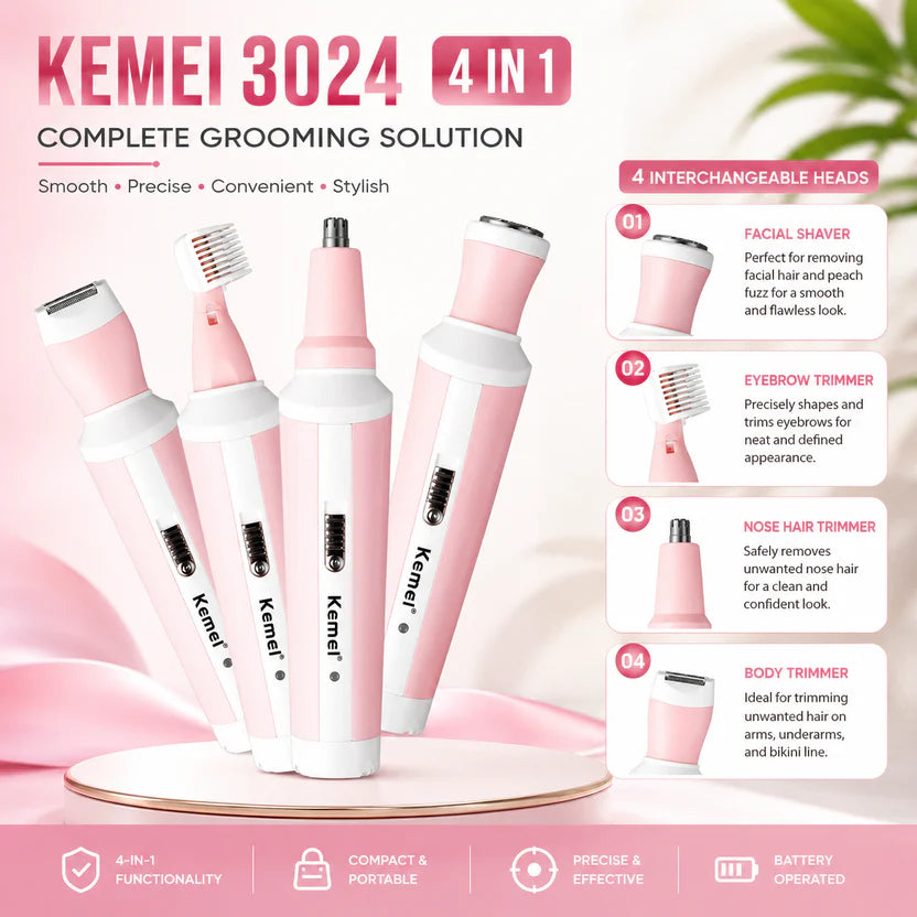 Kemei 4 in 1 Shaver Women’s Trimmer for Face, Nose, Eyebrow, Body