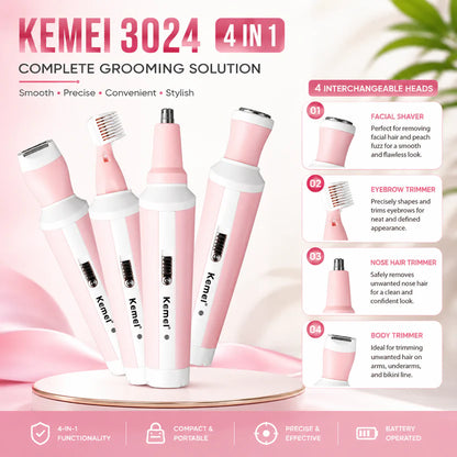Kemei 4 in 1 Shaver Women’s Trimmer for Face, Nose, Eyebrow, Body