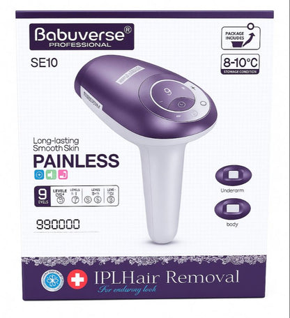 Babyverse Professional SE10 IPL Hair Removal Device – Ice Cooling 8–10°C – Painless Home Use – 990,000 Flashes