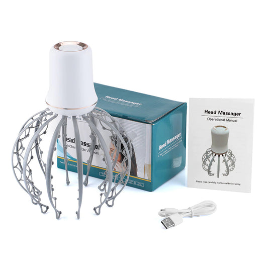 Head Massager, Electric Scalp Massager with 2 Modes and Automatic Function, 12 PET 3D Arms Hands-Free USB Charging, for Hair Growth Stress Relief Relaxation and Hair Stimulation, Knee Massager