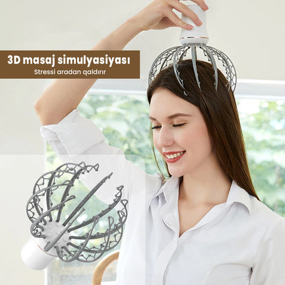 Head Massager, Electric Scalp Massager with 2 Modes and Automatic Function, 12 PET 3D Arms Hands-Free USB Charging, for Hair Growth Stress Relief Relaxation and Hair Stimulation, Knee Massager