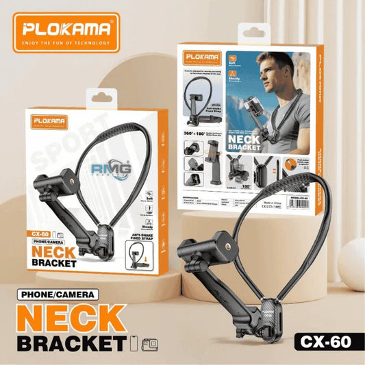 Plokama CX-60 Phone Camera Neck Bracket – Flexible Silicone Holder with 1/4 Adapter & Rotary Interface