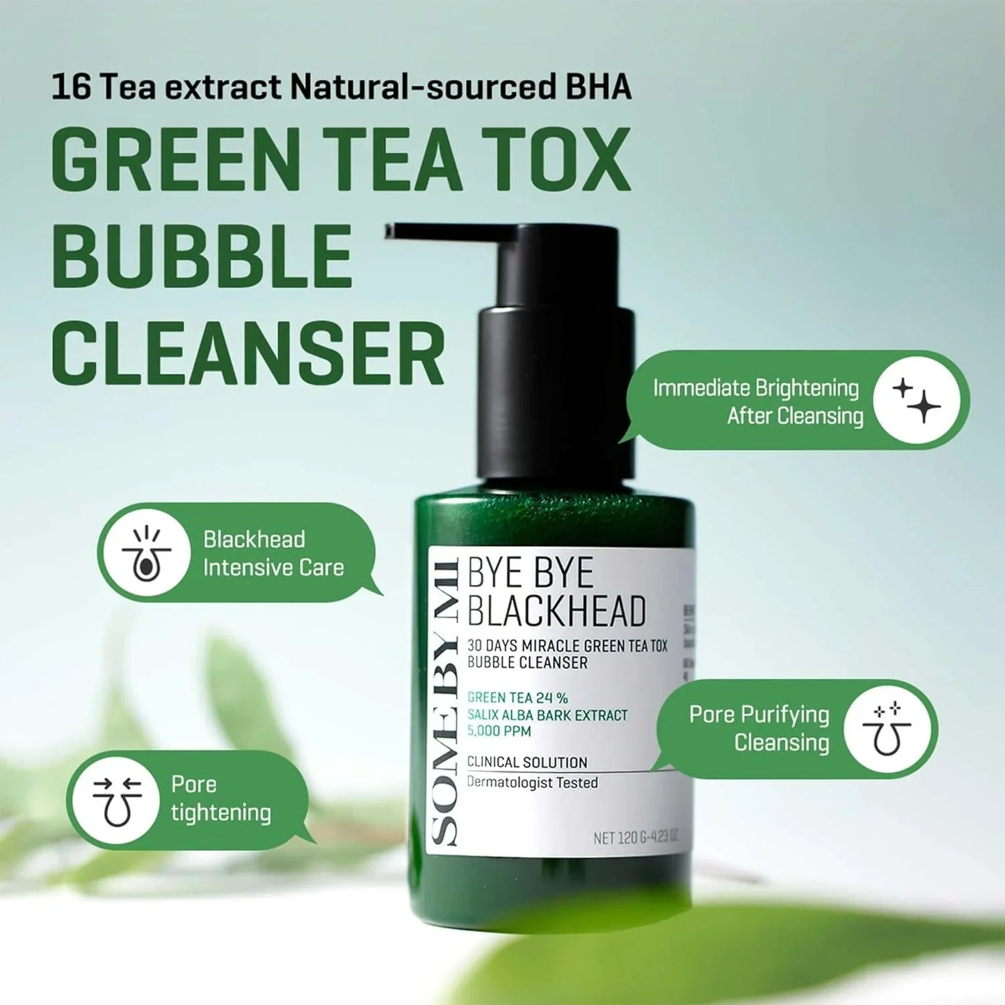 Some By Mi Bye Bye Blackhead 30 Days Miracle Green Tea Tox Bubble Cleanser 120g