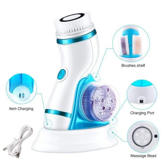 Chargeable Cleanser 4 in 1 Face Massager & Face Cleaner Brush Advanced Electric Exfoliating Brush & Face Massager