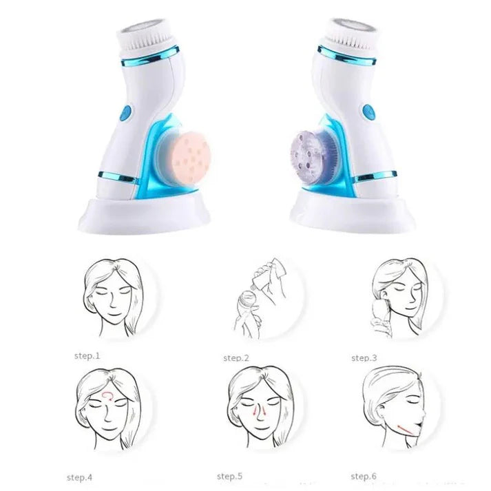 Chargeable Cleanser 4 in 1 Face Massager & Face Cleaner Brush Advanced Electric Exfoliating Brush & Face Massager