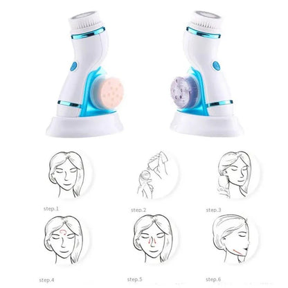 Chargeable Cleanser 4 in 1 Face Massager & Face Cleaner Brush Advanced Electric Exfoliating Brush & Face Massager