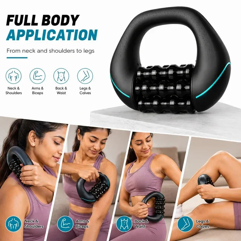 Powered Rolling Massager for Deep Tissue Muscle Relief – Electric Body Massage Roller with Rechargeable Battery, Ergonomic Handle for Neck, Shoulder, Back, Legs & Full Body Recovery