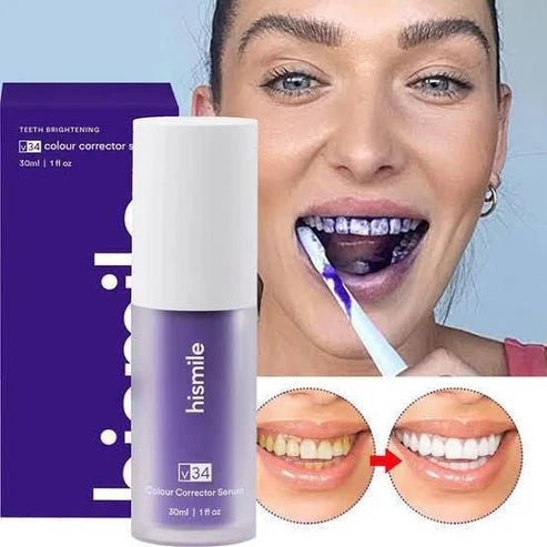 Hismile v34 Colour Corrector, Tooth Stain Concealer, Teeth Whitening Booster, Purple Toothpaste
