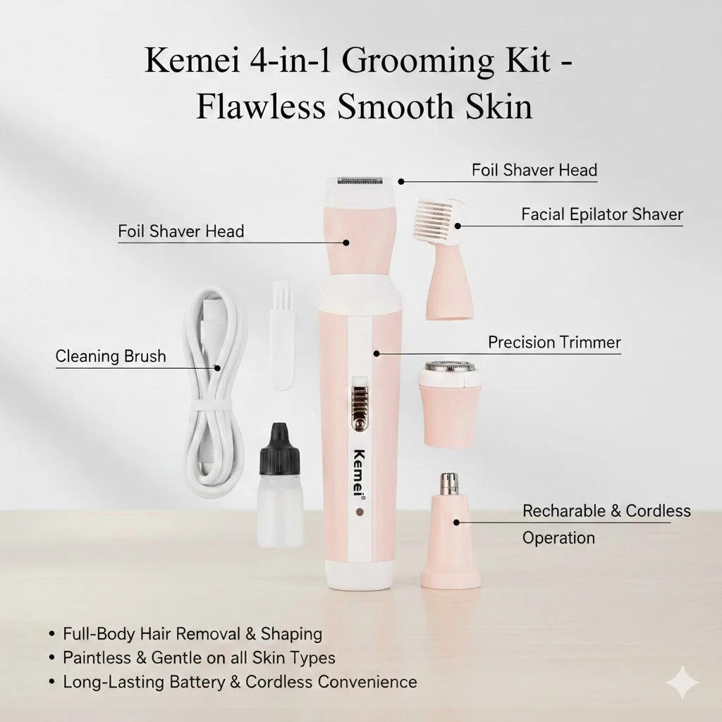 Kemei 4 in 1 Shaver Women’s Trimmer for Face, Nose, Eyebrow, Body